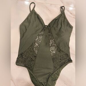 Women’s one piece swimsuit, army green, medium